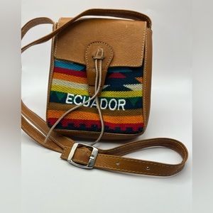 2448-HMT Equador Colorful Woven Wool & Brown Leather Crossbody Bag Preowned